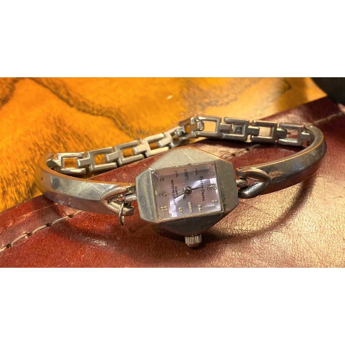 Pierre Daren Ladies Silver Tone Watch With Lavender Face
